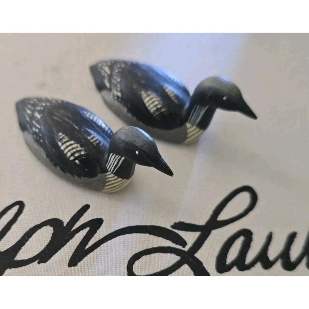 2 Arctic Common Loon Wood‎ figurine from the ANRI, Italy Wildlife Art Collection